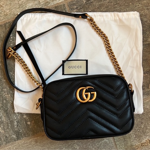 Gucci Bags Gucci Marmont Crossbody Bag In Black Gold